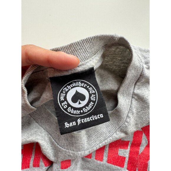 THRASHER Grey Red Logo Cotton Short Sleeve Crew Neck T-Shirt, Size M - Picture 9 of 11